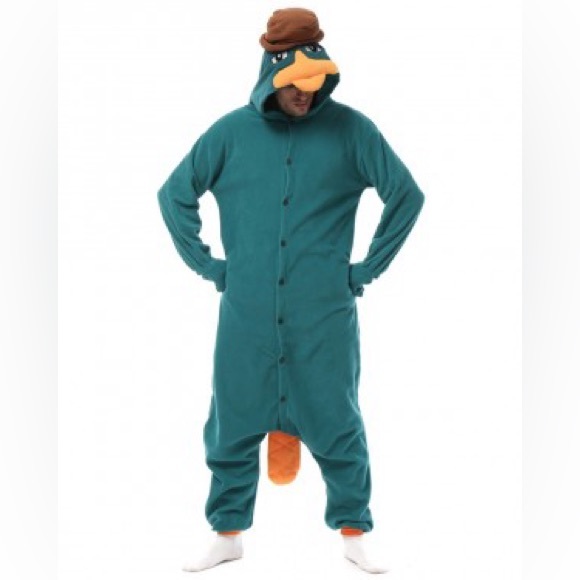 Perry the Platypus Adult Onesie Fleece lined unisex Size Large w/pockets EUC - Picture 1 of 11